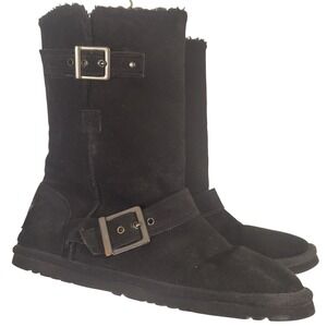 Skechers Australia Black Faux Fur Lined Buckle Accent Boots US 8‎